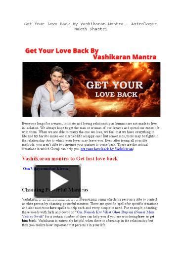 Ppt Get Your Love Back By Vashikaran Mantra Astrologer Naksh