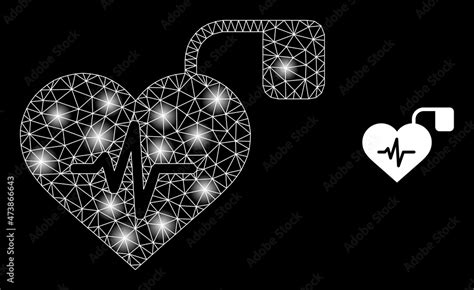 Vetor De Glowing Mesh Pulse Pacemaker Web Icon With Glowing Spots