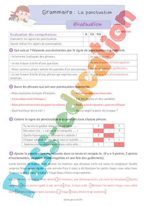 La Ponctuation Valuation Grammaire Eme Primaire Pdf Imprimer