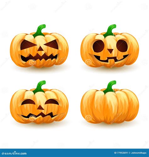 Cartoon Pumpkin Head Set Spooky Halloween Stock Vector Illustration