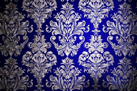 Premium Photo | Opulent Royal Blue and Silver Damask Wallpaper