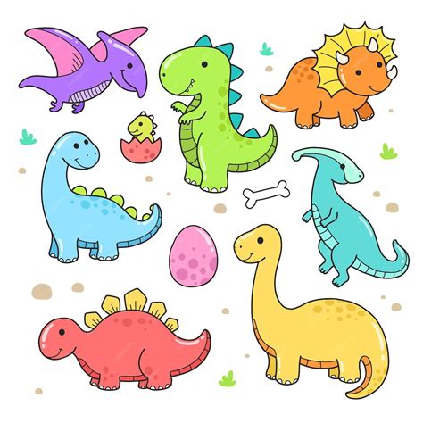 Conjunto De Pequeño Dinosaurio Lindo Vector Premium In 2024 Easy Dinosaur Drawing Dinosaur