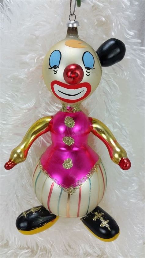 De Carlini Happy Girl Clown Blown Glass Christmas Ornament Vintage 6 1 2 Pink Decarl Glass