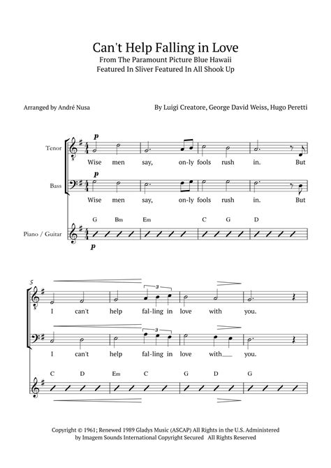 Can T Help Falling In Love Arr Andr Nusa Sheet Music Elvis