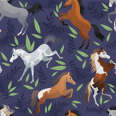 Premium Vector | Seamless pattern with horse in flat style