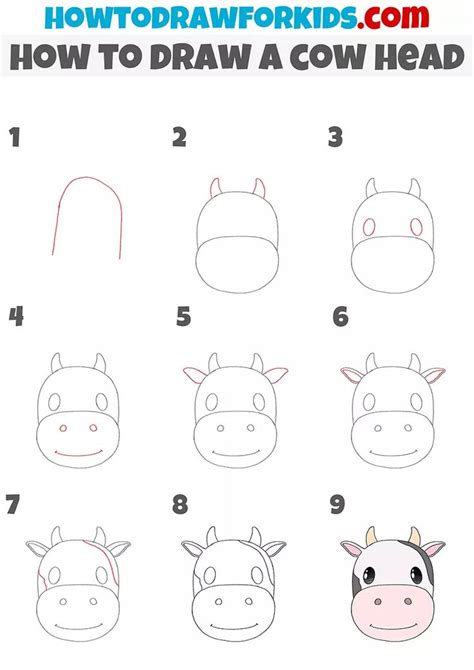 How to Draw a Cow Head - Easy Drawing Tutorial For Kids | Cow drawing easy, Cartoon drawing for ...