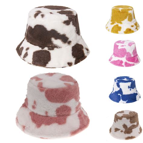 Zhaomeidaxi Women Leopard Print Faux Fur Bucket Hat Fuzzy Warm Winter