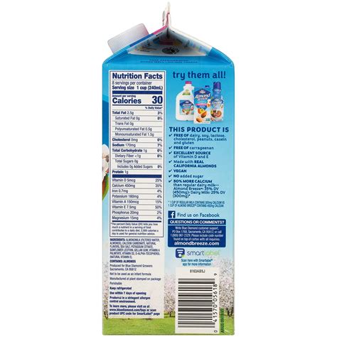 Blue Diamond Almond Milk Nutrition Label Besto Blog