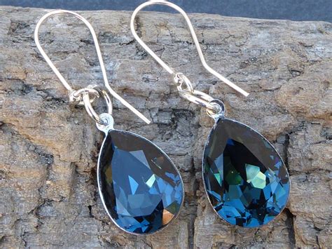 Boucles D Oreilles Bleues Cristal Swarovski Et Argent Etsy Boucles