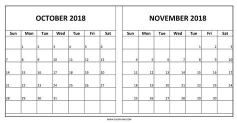 October And November 2018 Calendar Calendar Printables Blank