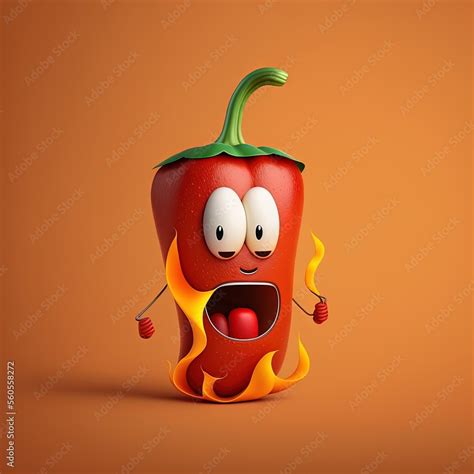 Cute Cartoon Hot Chili Pepper Character On Fire Generative AI Stock Illustration Adobe Stock