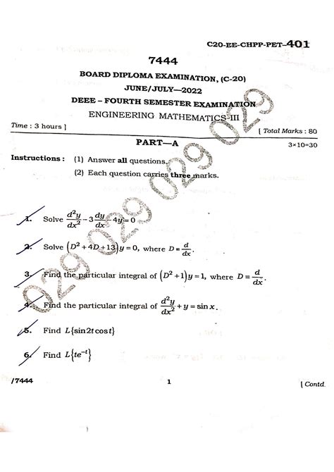 Solution Diploma C Th Sem Mathematics Question Paper Studypool