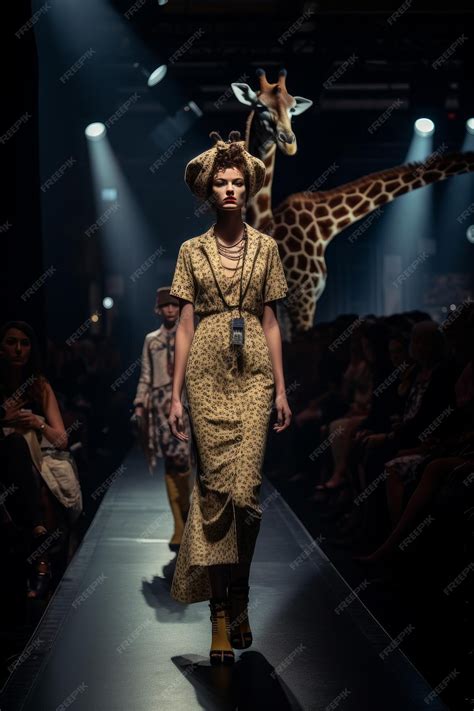 Premium Photo | Giraffe woman walking in stage in fashion show