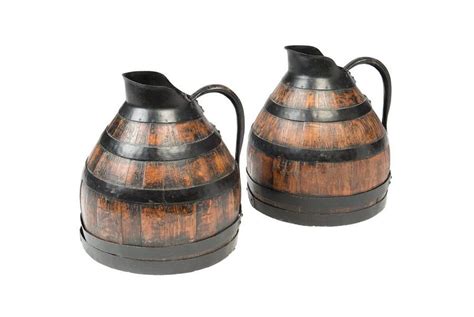 A Good Pair Of Coopered Wine Jugs With Brass Handles French Farm