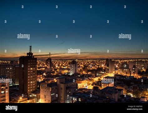 city horizon viewed from a building at sunset or sunrise Stock Photo ...