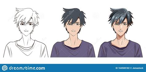 Drawing Process of Young Man Anime Style Character Stock Vector - Illustration of manga, male ...