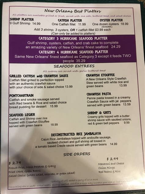 Menu At The Real New Orleans Style Restaurant Marble Falls Rm 1431