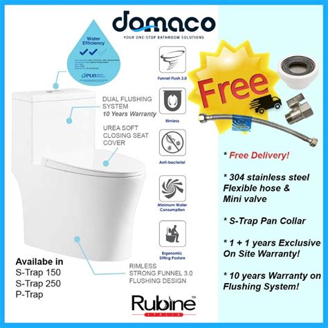 rubine punta nera  piece toilet bowl rimless funnel flush