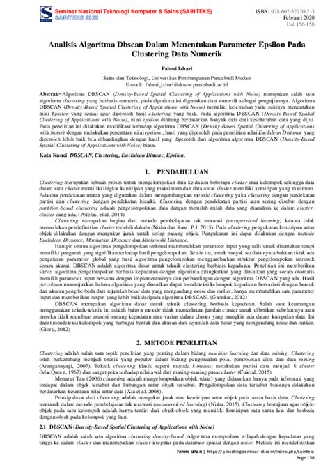 Pdf Analisis Algoritma Dbscan Dalam Menentukan Parameter Epsilon Pada