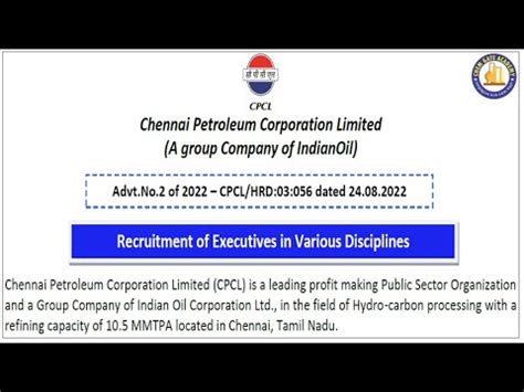 CPCL Recruitment Of Engineers 2022 Engineering Graduate Without