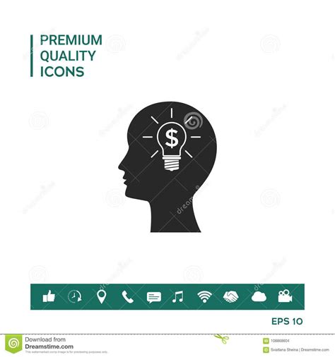 Man Silhouette Light Bulb With Dollar Symbol Business Concept Icon