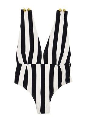 Alexandra Miro Women S Ally Striped Deep V One Piece Swimsuit M Black