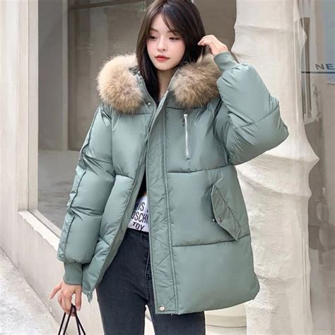 2022 New Winter Women Fur Collar Parkas Jackets Fashion Hooded Thicken