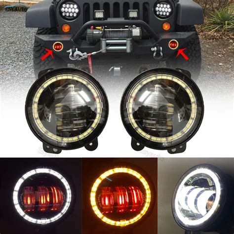 Inch Fog Light White Angel Eyes Drl Amber Turn Signal Red Demon Eyes