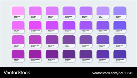 Purple color guide palette with names Royalty Free Vector