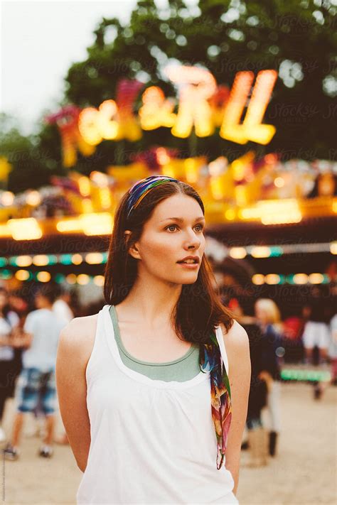 Happy Woman Portrait At Amusement Park By Stocksy Contributor Alexandra Bergam Stocksy