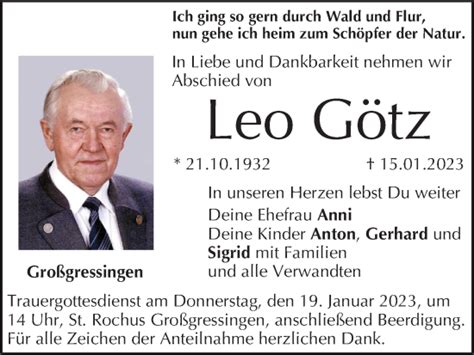 Leo Götz Traueranzeige trauer inFranken de