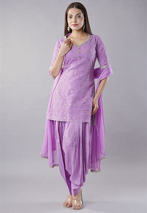 Buy Embroidered Georgette Punjabi Suit In Light Purple Online Kur