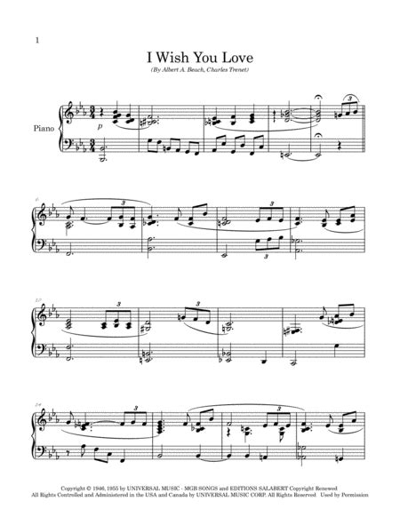 I Wish You Love By Gloria Lynne Piano Solo Digital Sheet Music