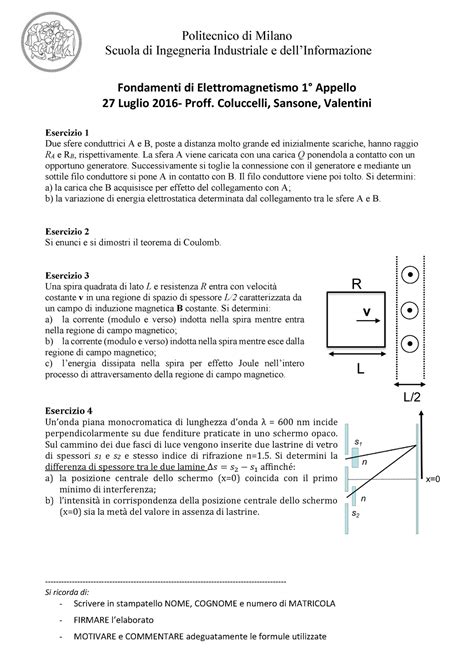 Esame 2016 Domande Politecnico Di Milano Scuola Di Ingegneria