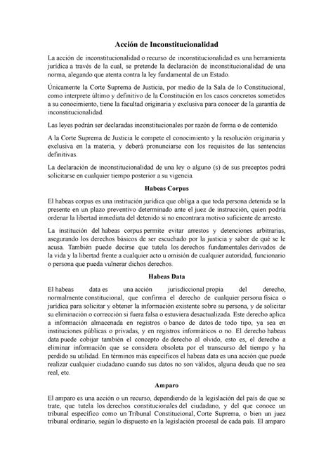 Acciones Acción De Inconstitucionalidad La Acción De