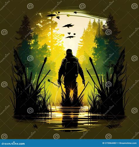 Fisherman in a River, Made with Generative AI Stock Illustration