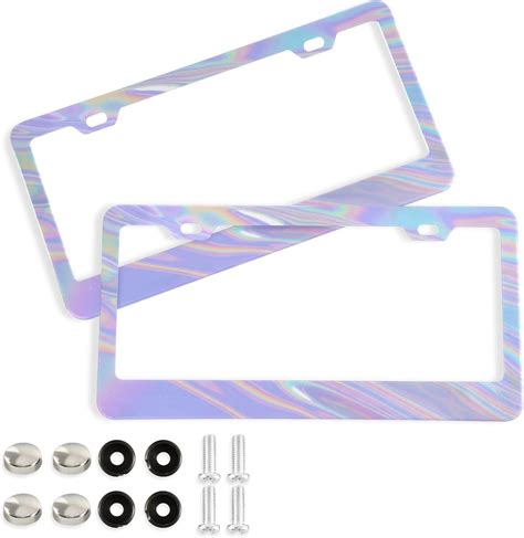 GZHJMY Iridescent License Plate Frames 2PCS Car License Plate Holder