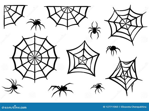 Black Silhouettes Of Spiders And Spider Webs Halloween Elements