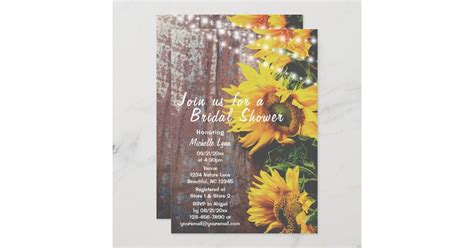 Sunflowers and Lights Rustic Country Bridal Shower Invitation | Zazzle