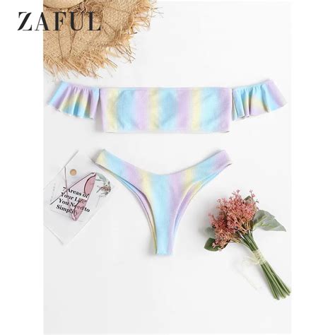 Zaful Ombre Off Shoulder Bikini Swimwear Women Highcut Swimsuit Sexy