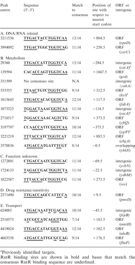 Table From The Escherichia Coli Rutr Transcription Factor Binds At