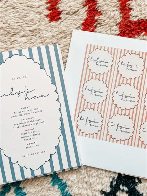 Hen Party Modern Itinerary Design Bridal Shower Striped and Scalloped