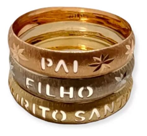 Anel Triplo Pai Filho Espírito Santo Em 3 Cores Ouro 18k Parcelamento