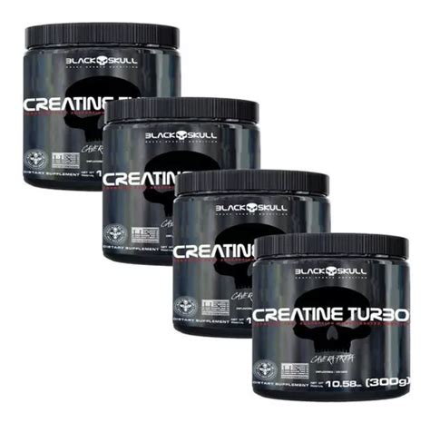 Combo 4x Creatina Turbo 300g Black Skull Caveira Preta Sabor Natural