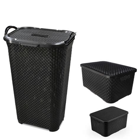 Kit Cesto De Roupa Caixa Rattan L E L Preto Shopee Brasil