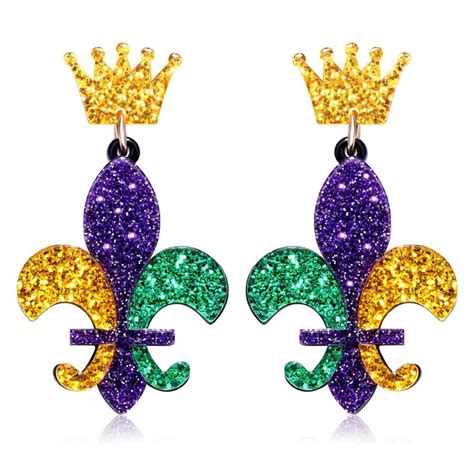 Boderier Mardi Gras Earrings For Women Handmade Fleur De Lis Beaded