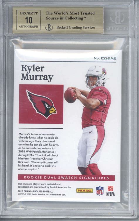 Lot Detail Kyler Murray Signed 2019 Panini Encased Rookie Dual Swatch