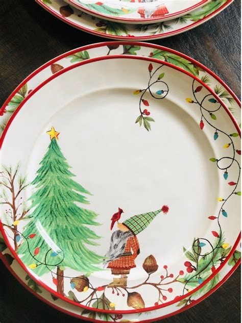 Pottery Barn Forest Gnome Pinecone Dinner Plates And Salad Plates Pc