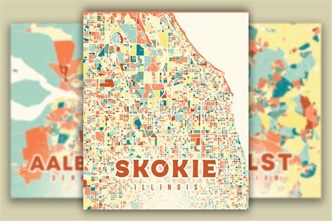 Skokie Illinois Colorful Map Graphic by Poster Boutique · Creative Fabrica