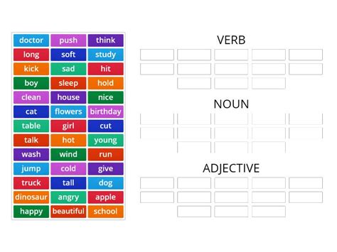 Verb Noun Adjective Sorting Activity Ordenar Por Grupo